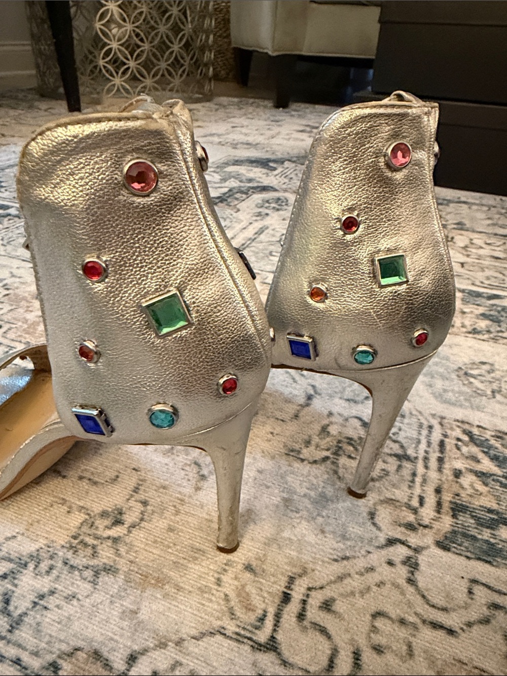Katy Perry Collections Metallic Gold Jeweled Ankle-Strap Stilettos